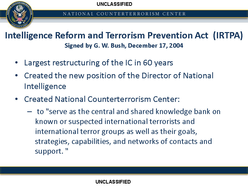 Resultado de imagen de la Ley de Reforma de Inteligencia y Prevención del Terrorismo