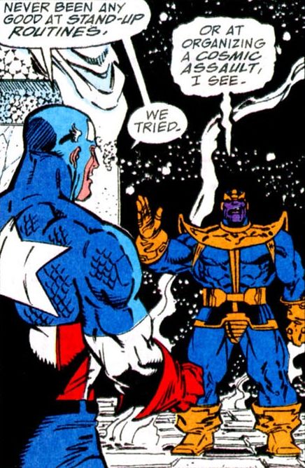 Resultado de imagen de Capitán América vs.Thanos (octubre de 1991) The Infinity Gauntlet # 4