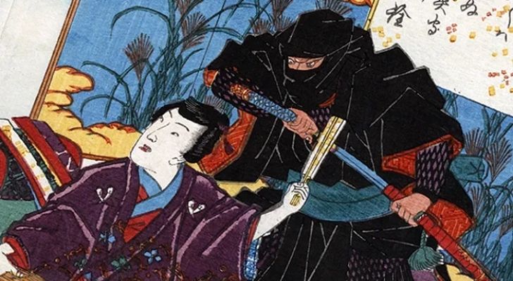 Representación de un artista de un ninja a punto de asesinar a alguien.
