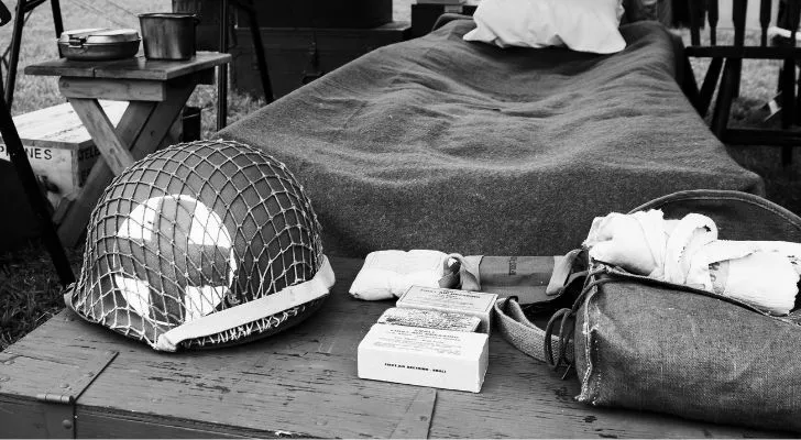 Una recreación de una carpa médica de la Segunda Guerra Mundial.
